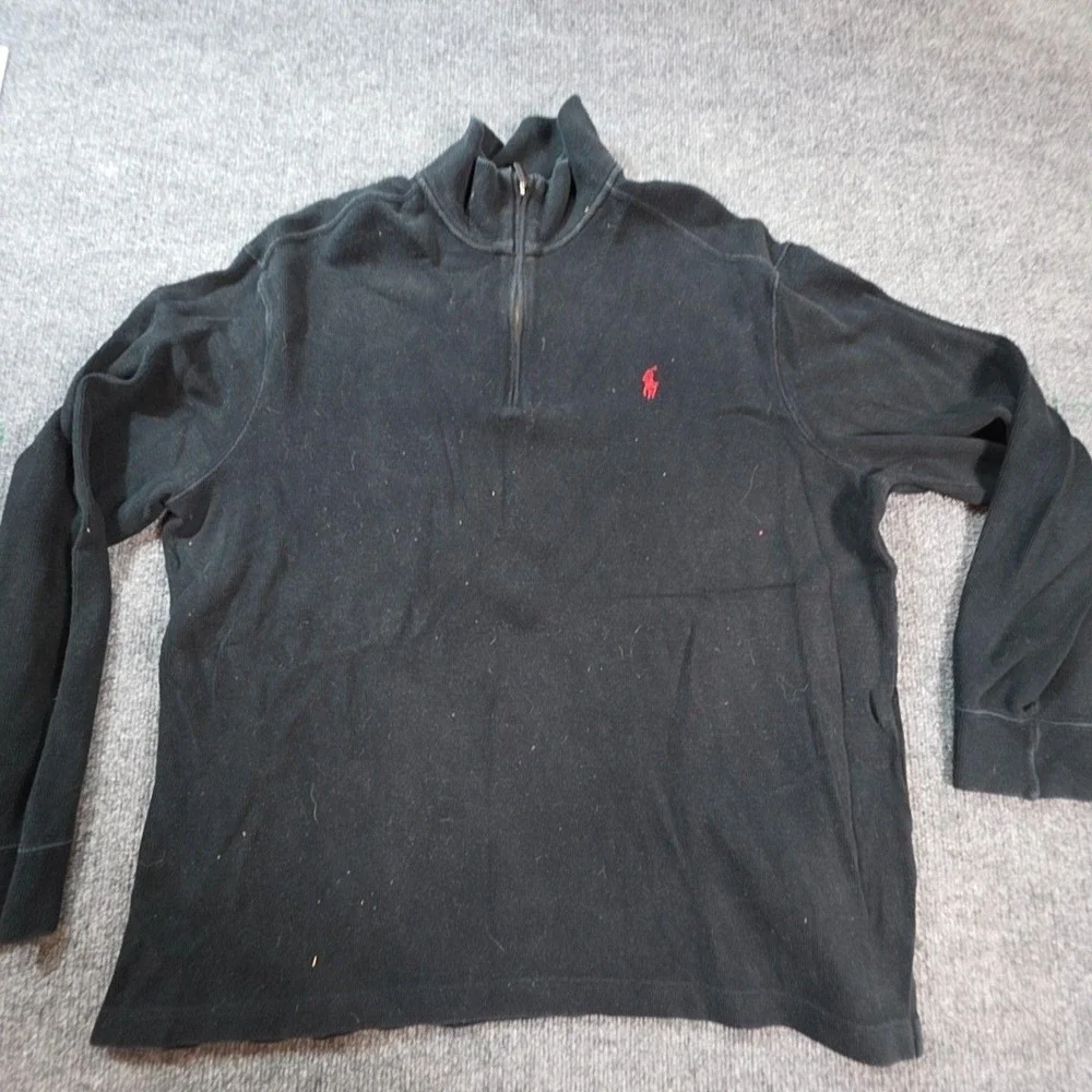 Polo By Ralph Lauren Sweater Mens XL Black 1/4 Zip Mock Neck Knit Pullover